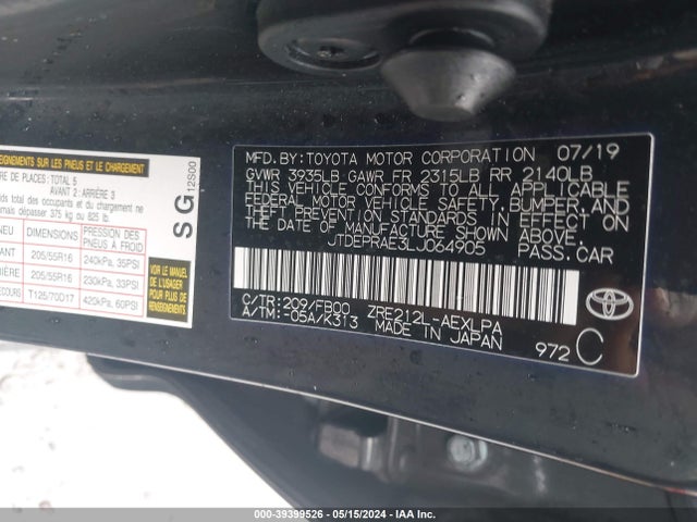 Toyota COROLLA LE 2020 JTDEPRAE3LJ064905 Image 9