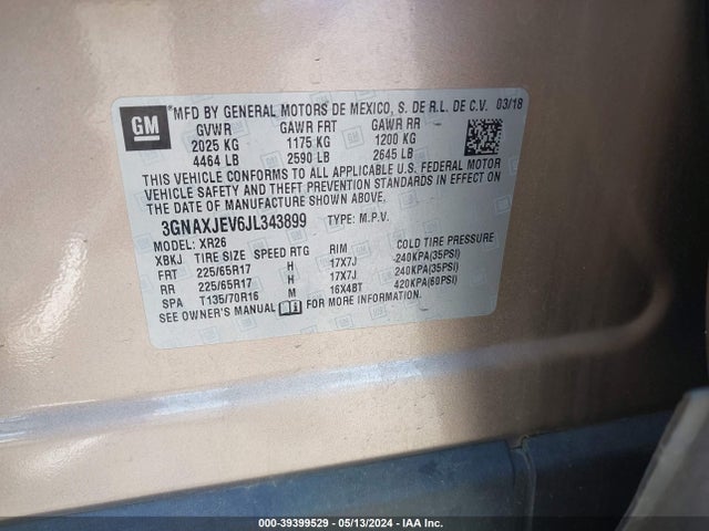 Chevrolet EQUINOX LT 2018 3GNAXJEV6JL343899 Image 9