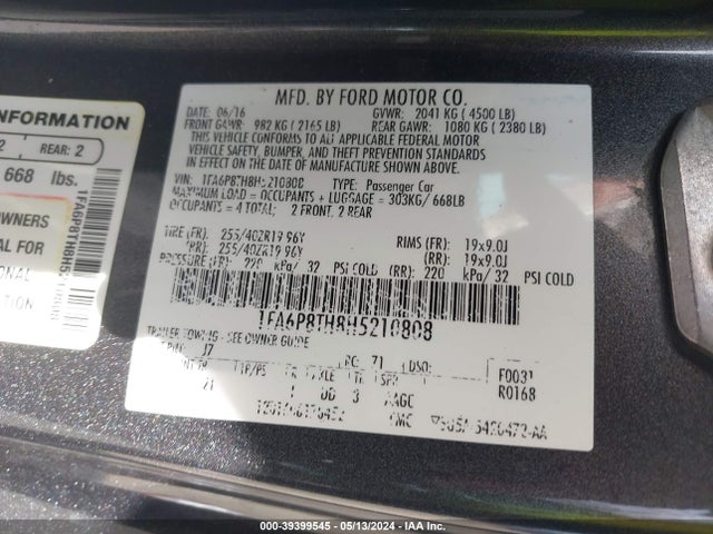 Ford Mustang Ecoboost 2017 1FA6P8TH8H5210808 Image 9