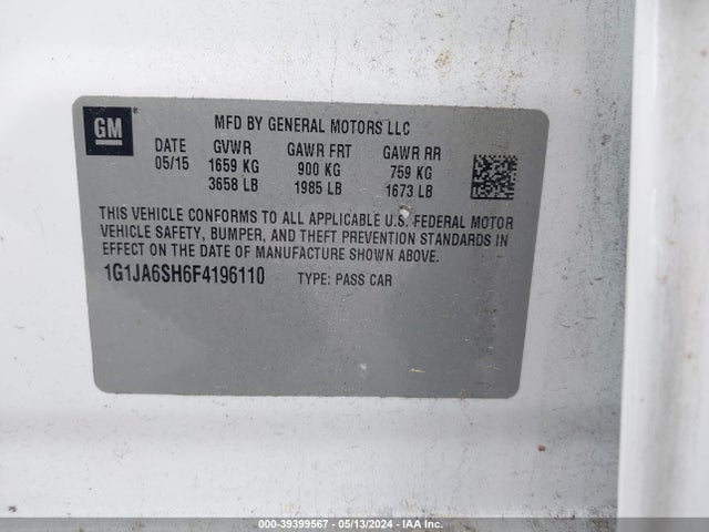 Chevrolet Sonic Ls Auto 2015 1G1JA6SH6F4196110 Image 9