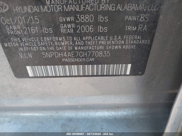 Hyundai ELANTRA SE 2016 5NPDH4AE7GH770835 Image 9