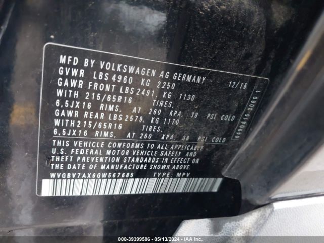 WVGBV7AX6GW567685 Volkswagen TIGUAN S