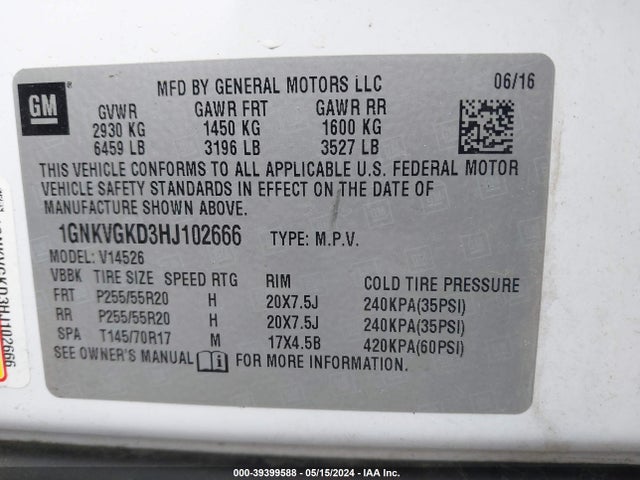 Chevrolet Traverse 1lt 2017 1GNKVGKD3HJ102666 Image 9