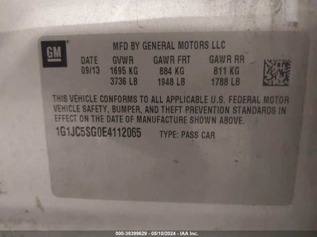 Chevrolet Sonic Lt Auto 2014 1G1JC5SG0E4112065 Image 9