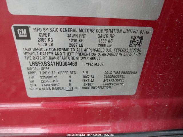 LRBFXBSA1HD004469 Buick Envision Essence