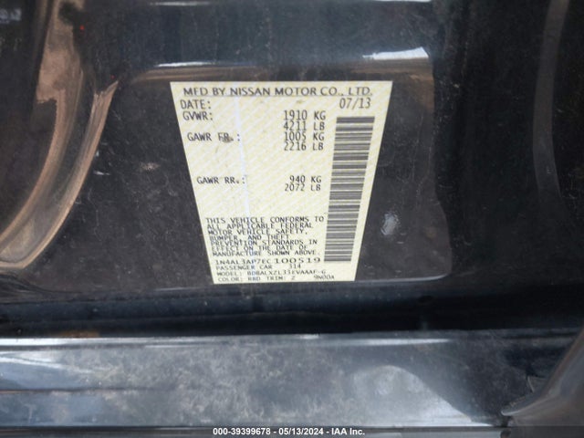 Nissan Altima 2.5 Sl 2014 1N4AL3AP7EC100519 Image 9