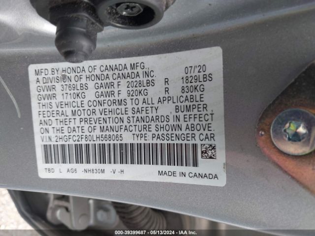 2HGFC2F80LH568065 Honda Civic Sport