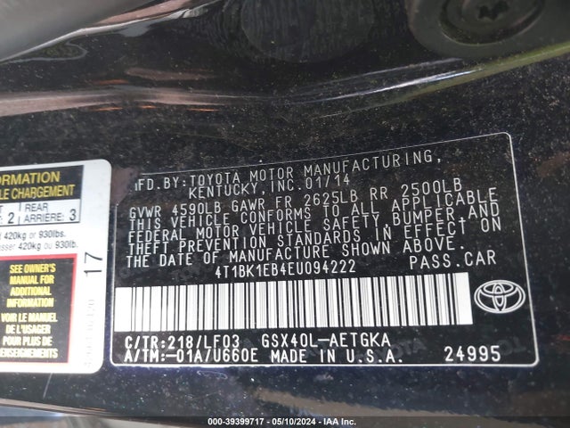 Toyota Avalon Xle Premium 2014 4T1BK1EB4EU094222 Image 9