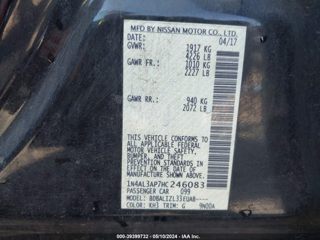 Nissan Altima 2.5 Sv 2017 1N4AL3AP7HC246083 Image 9