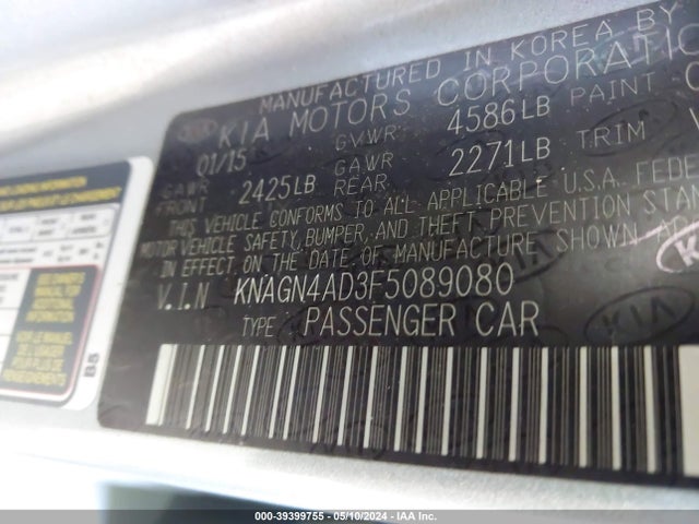 KIA Optima Hybrid Ex 2015 KNAGN4AD3F5089080 Image 9