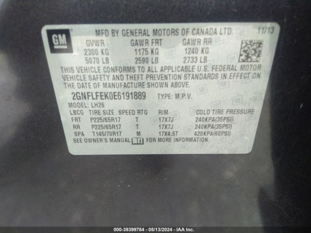 2GNFLFEK0E6191889 Chevrolet EQUINOX 1LT