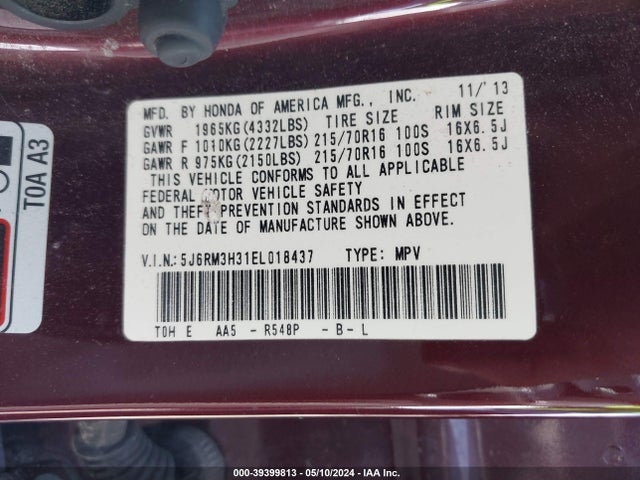 Honda CR-V LX 2014 5J6RM3H31EL018437 Image 9