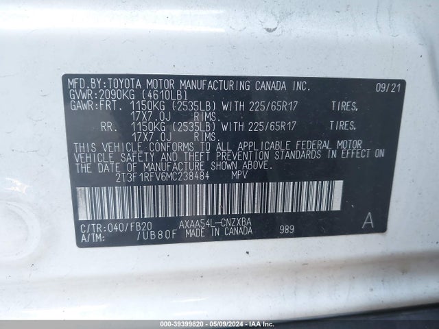 Toyota RAV4 LE 2021 2T3F1RFV6MC238484 Image 9