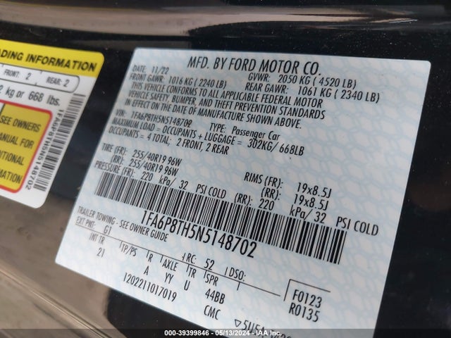 Ford Mustang Ecoboost Fastback 2022 1FA6P8TH5N5148702 Image 9