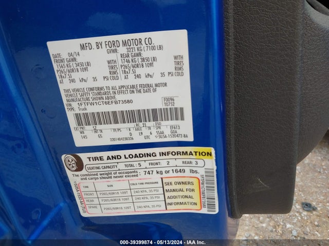 Ford F-150 Xlt 2014 1FTFW1CT6EFB73580 Image 9