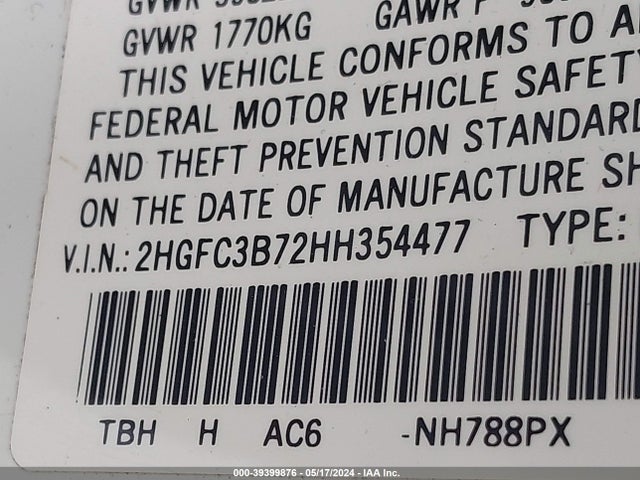 Honda Civic Ex-l 2017 2HGFC3B72HH354477 Image 9