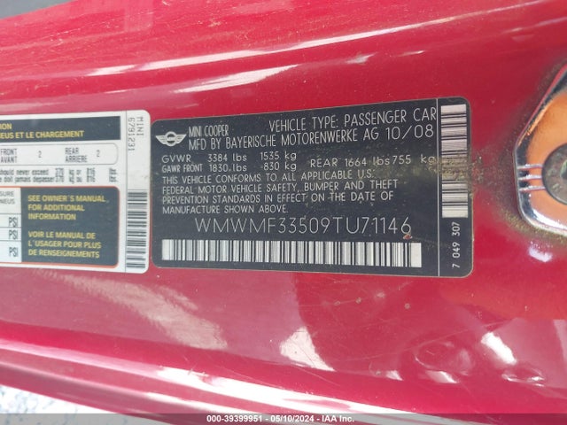 2009 MINI COOPER WMWMF33509TU71146 Photo 8