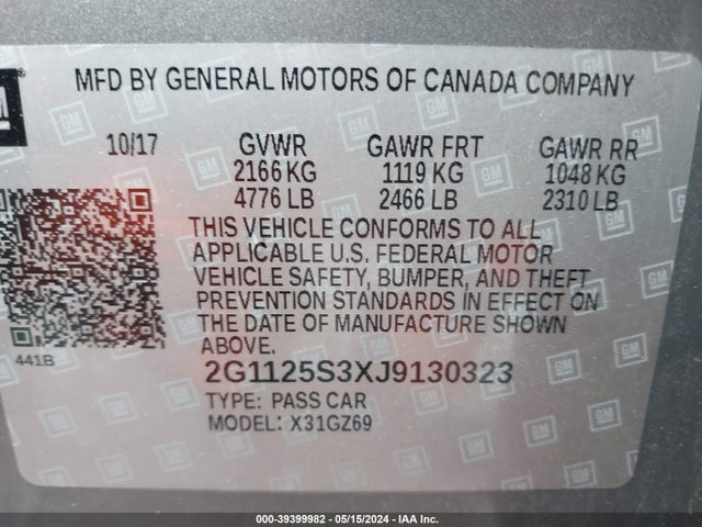Chevrolet IMPALA 2LZ 2018 2G1125S3XJ9130323 Image 9