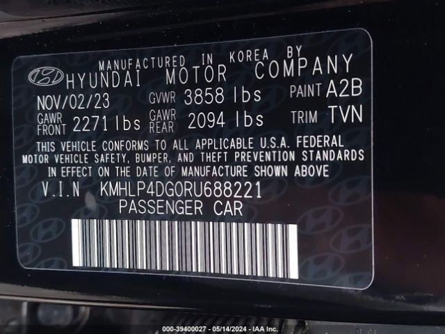 KMHLP4DG0RU688221 Hyundai Elantra Limited
