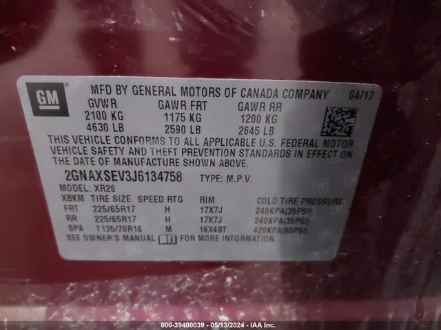 Chevrolet EQUINOX LT 2018 2GNAXSEV3J6134758 Image 9