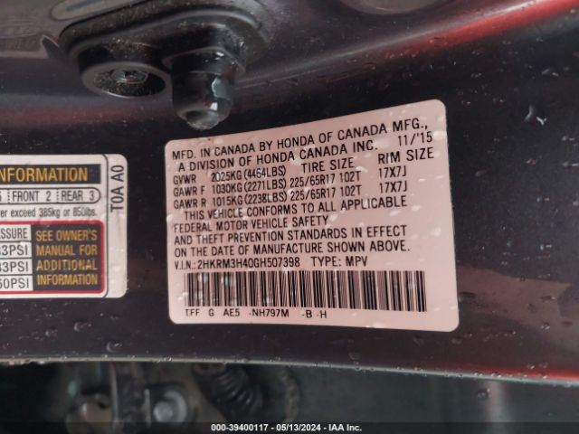 2HKRM3H40GH507398 Honda CR-V SE