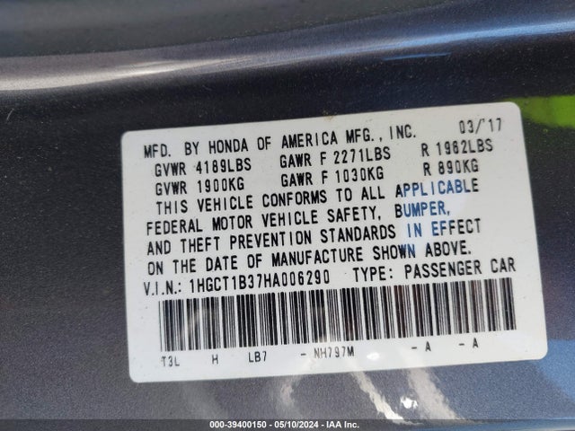 Honda Accord Lx-s 2017 1HGCT1B37HA006290 Image 9