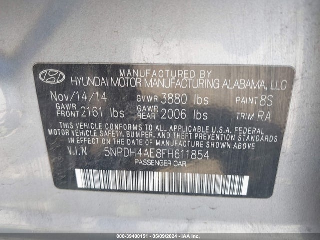 Hyundai ELANTRA SE 2015 5NPDH4AE8FH611854 Image 9