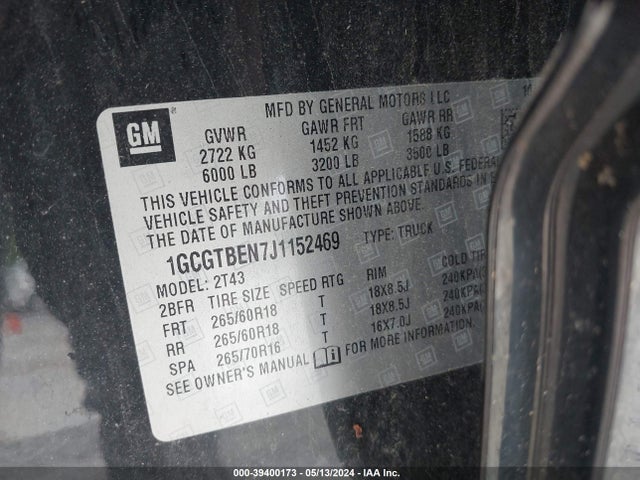 Chevrolet Colorado Wt 2018 1GCGTBEN7J1152469 Image 9