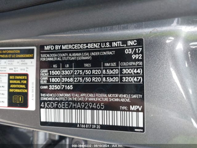 4JGDF6EE7HA929465 Mercedes-Benz Gls 450 4matic