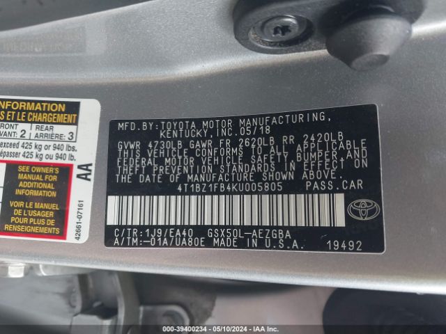 4T1BZ1FB4KU005805 Toyota AVALON XLE