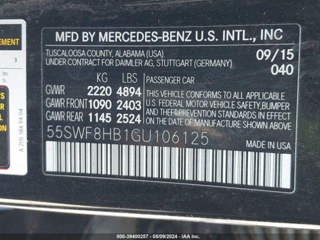55SWF8HB1GU106125 Mercedes-Benz Amg C 63 S