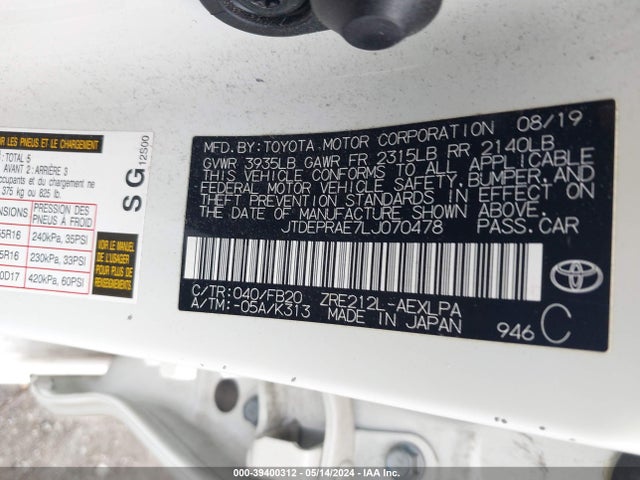 Toyota COROLLA LE 2020 JTDEPRAE7LJ070478 Image 9