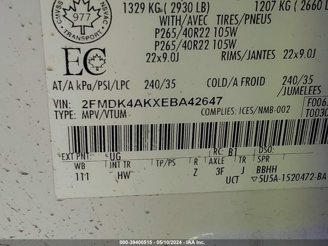 Ford EDGE SPORT 2014 2FMDK4AKXEBA42647 Image 9