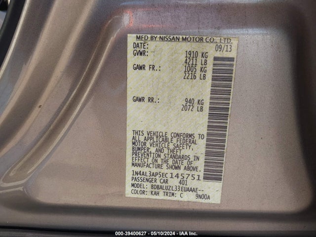 Nissan Altima 2.5 Sv 2014 1N4AL3AP5EC145751 Image 9