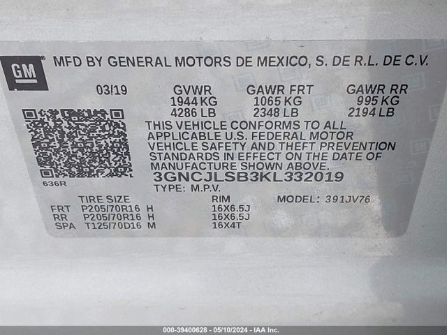 Chevrolet Trax Lt 2019 3GNCJLSB3KL332019 Image 9