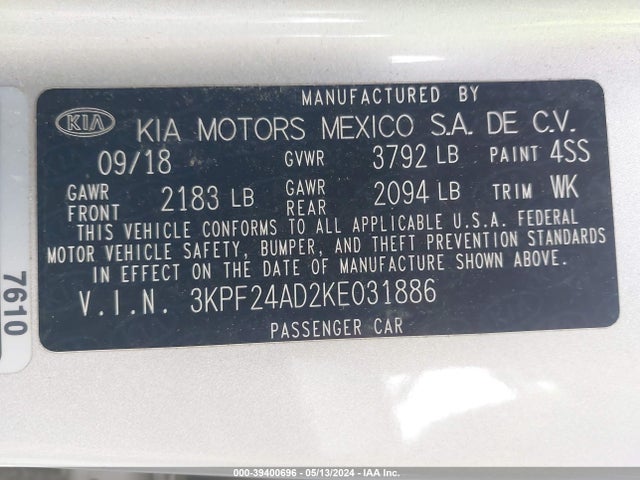 KIA Forte Lxs 2019 3KPF24AD2KE031886 Image 9