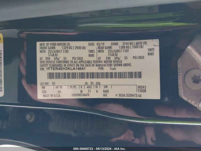 1FTER4EH3KLA14641 Ford Ranger Xlt