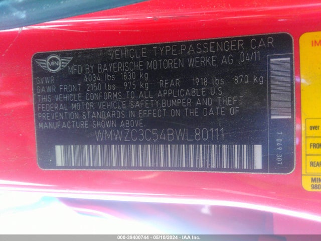 2011 MINI COOPER S COUNTRYMAN WMWZC3C54BWL80111 Photo 8