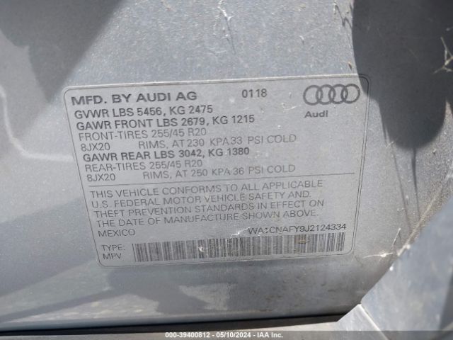 WA1CNAFY9J2124334 Audi Q5 2.0t Premium/2.0t Tech Premium