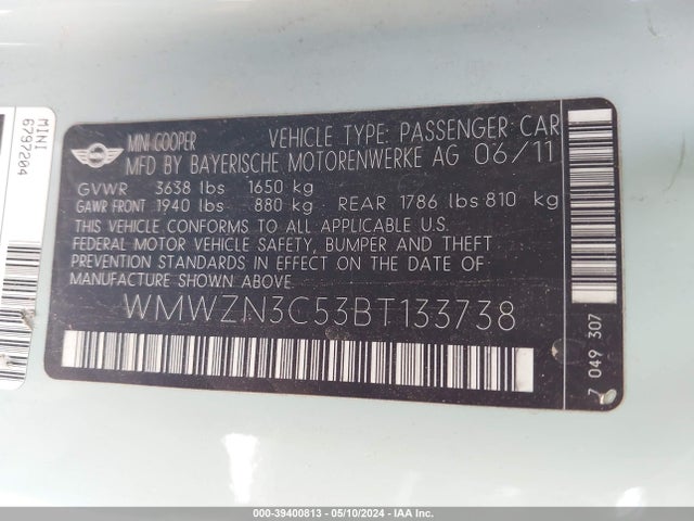 2011 MINI COOPER WMWZN3C53BT133738 Photo 8