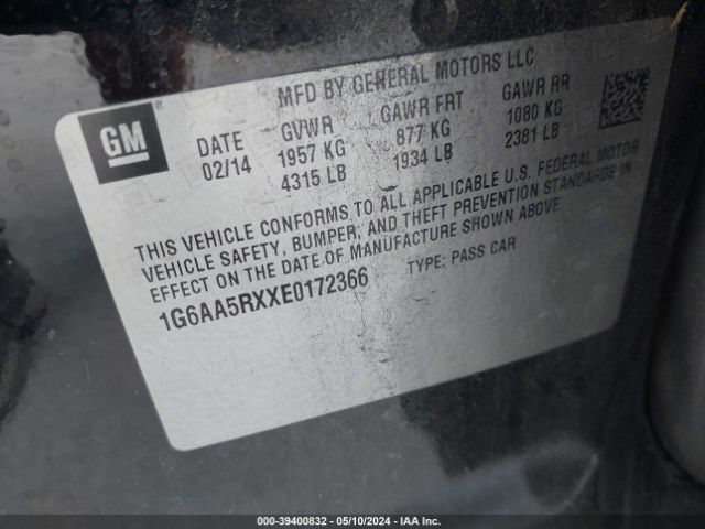 1G6AA5RXXE0172366 Cadillac Ats Standard