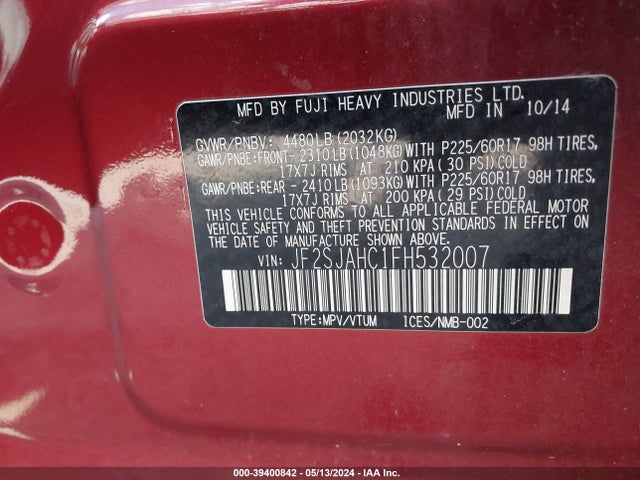JF2SJAHC1FH532007 Subaru Forester 2.5i Limited