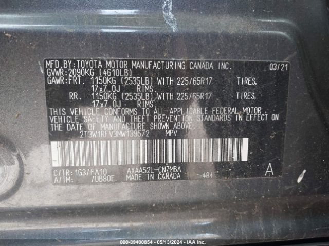 2T3W1RFV3MW139572 Toyota Rav4 Xle
