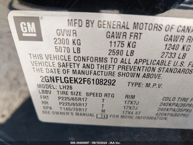 Chevrolet Equinox 2lt 2015 2GNFLGEK2F6108292 Image 9