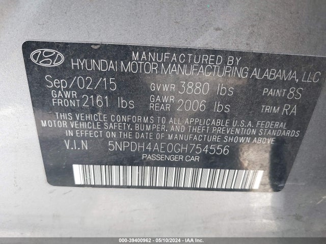 Hyundai ELANTRA SE 2016 5NPDH4AE0GH754556 Image 9