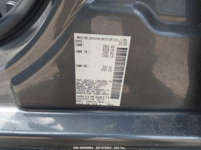 1N4BL4CV7MN308571 Nissan Altima Sr Fwd