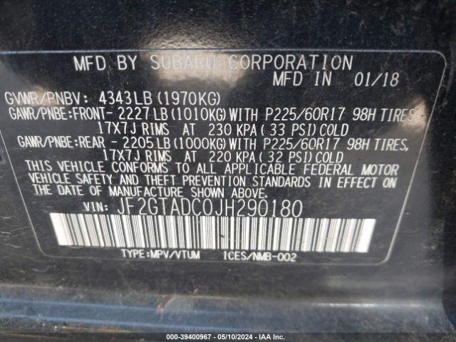 JF2GTADC0JH290180 Subaru Crosstrek 2.0i Premium