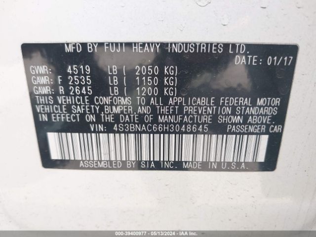 4S3BNAC66H3048645 Subaru Legacy 2.5i Premium