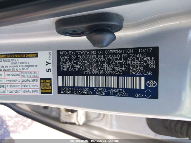 Toyota Prius 2017 JTDKBRFU5H3579949 Image 9