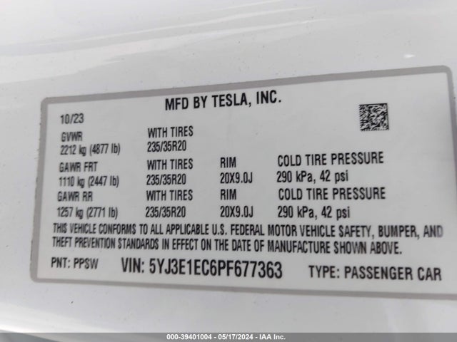 5YJ3E1EC6PF677363 Tesla Model 3 Performance Dual Motor All-wheel Drive